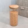 Porta Mantimento de Vidro Canelado com Tampa de Bambu 1 Litro,