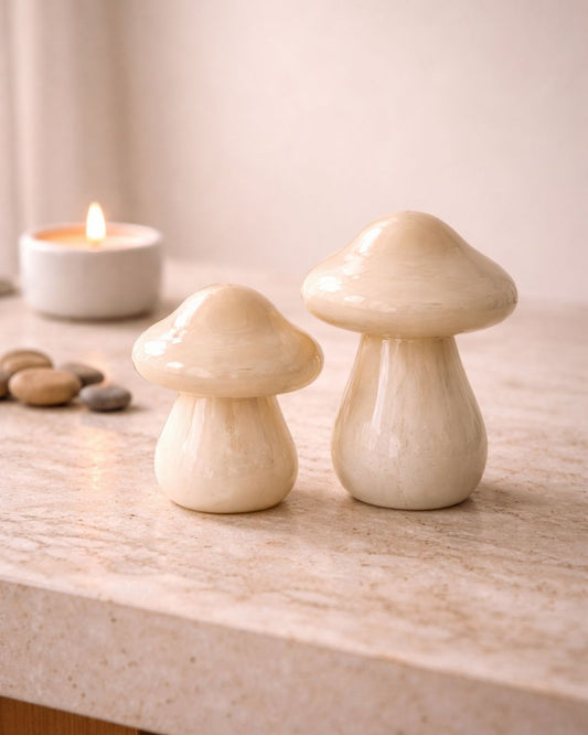 Cogumelo Decorativo em Vidro Bege