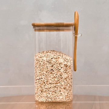 Porta Mantimento em Vidro Borossilicato com Tampa e Colher de Bambu 1,3L