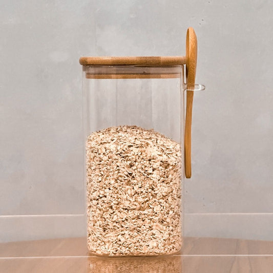 Porta Mantimento em Vidro Borossilicato com Tampa e Colher de Bambu 1,3L