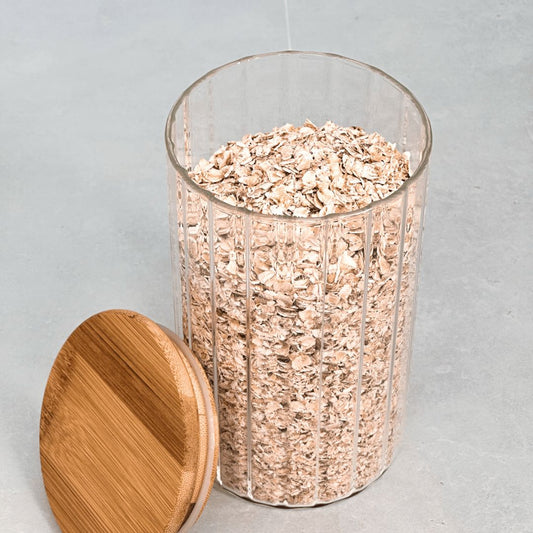 Porta Mantimento de Vidro Canelado com Tampa de Bambu 750 ml