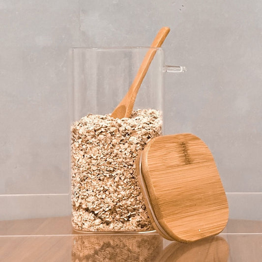Porta Mantimento em Vidro Borossilicato com Tampa e Colher de Bambu 1,3L