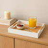 Bandeja Decorativa de Madeira Branca com Alças de Rattan 40 cm
