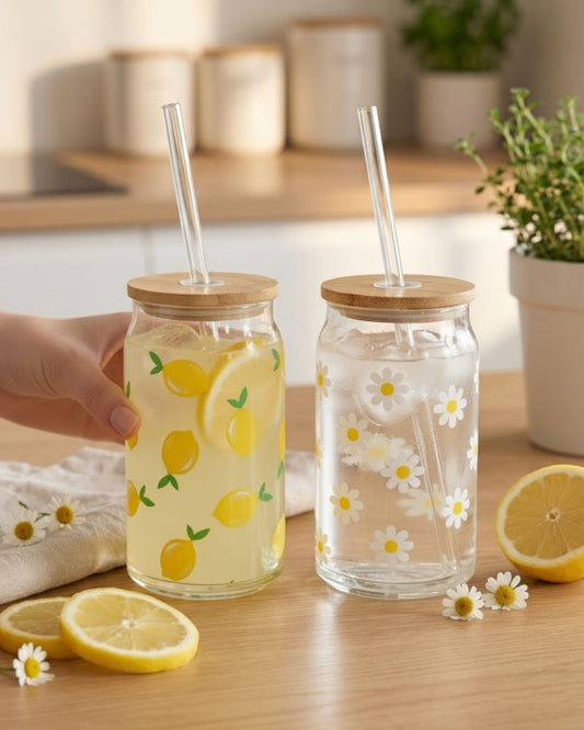 Copo Fresh com Canudo em Vidro  450ml