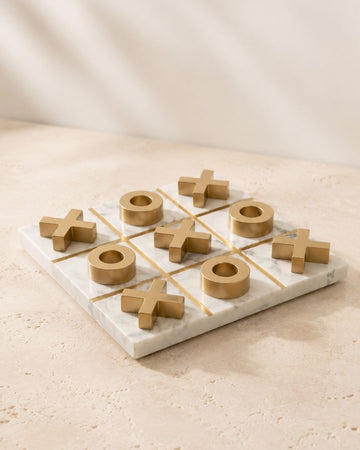 Jogo da Velha Decorativo Branco e Dourado