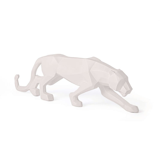 Escultura Decorativa de Leopardo em Poliresina Branca 45 cm