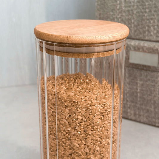 Porta Mantimento de Vidro Canelado com Tampa de Bambu 1 Litro,