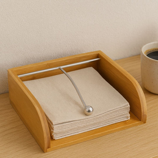 Porta Guardanapo de Bambu com Haste de Metal para Mesa