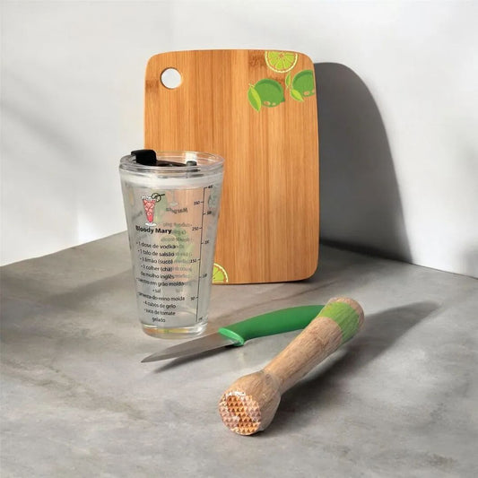 Kit Caipirinha Tropical com Coqueteleira, Tábua e Socador 4 Peças