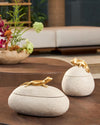 Pote Decorativo Camaleão em Polirresina Bege e Dourado