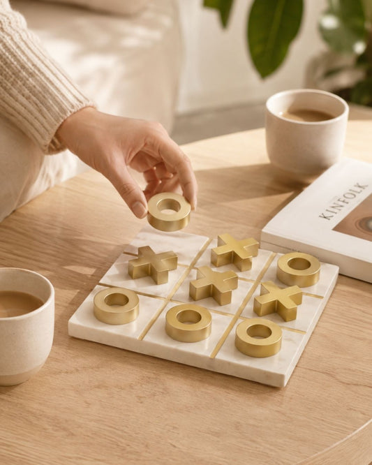 Jogo da Velha Decorativo Branco e Dourado