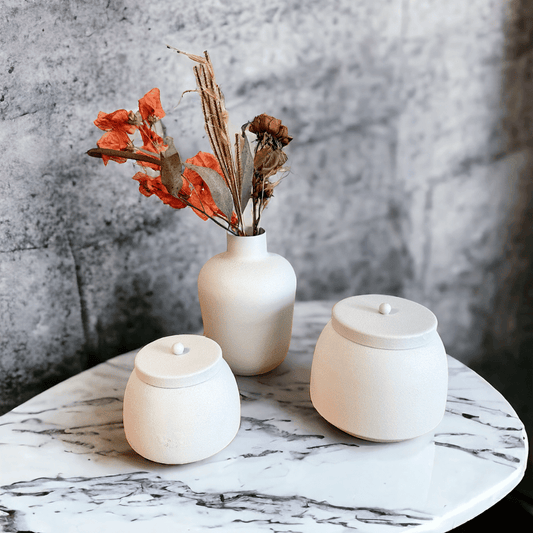 Kit Branco  Elegância e Versatilidade - Potes Decorativos e Vaso Garrafa