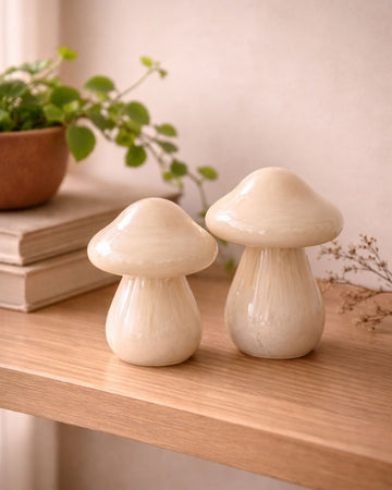 Cogumelo Decorativo em Vidro Bege