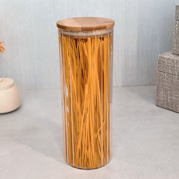 Porta Mantimento Canelado com Tampa em Bambu 1,9L
