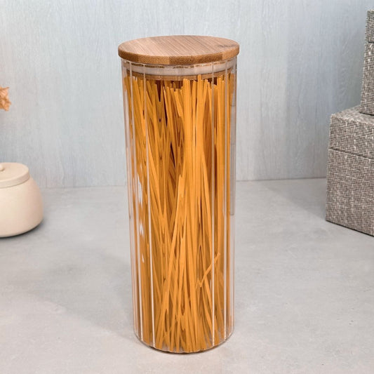Porta Mantimento Canelado com Tampa em Bambu 1,9L