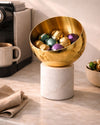 Centro de Mesa em Metal Dourado Base Mármore Branco