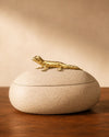 Pote Decorativo Lagartixa em Polirresina Bege e Dourado