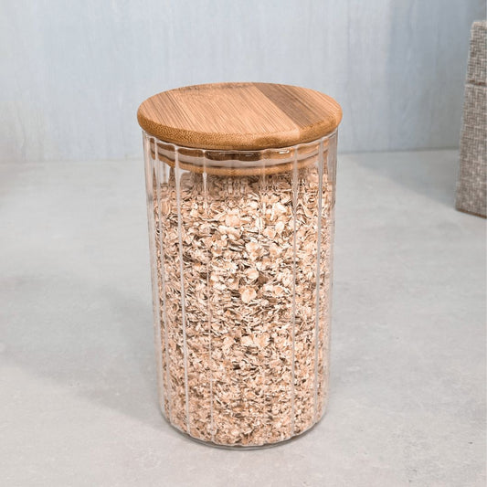 Porta Mantimento de Vidro Canelado com Tampa de Bambu 750 ml