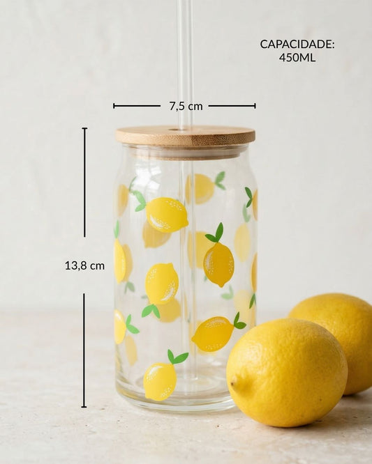 Copo Fresh com Canudo em Vidro  450ml