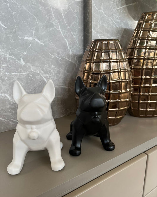 Escultura Decorativa de Cachorro Buldogue em Cerâmica