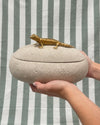 Pote Decorativo Lagartixa em Polirresina Bege e Dourado