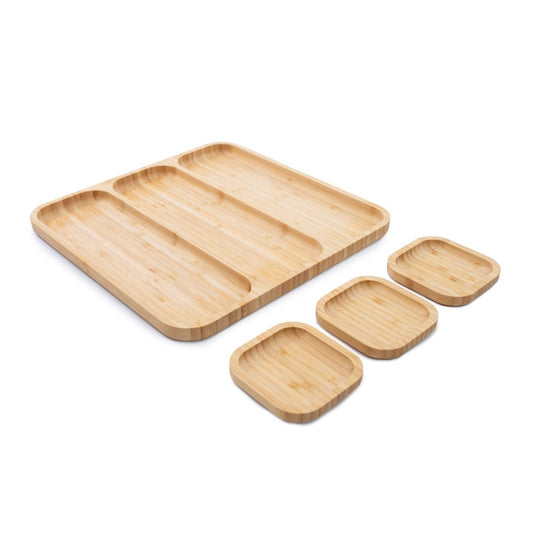 Petisqueira de Bambu 32 cm com 3 Bowls