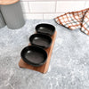 Petisqueira de Cerâmica Preta com 3 Bowls e Base de Madeira 24 cm