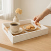 Bandeja Decorativa de Madeira Branca com Alças de Rattan 40 cm