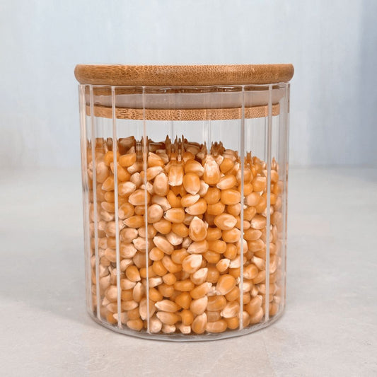 Porta Mantimento de Vidro Canelado com Tampa de Bambu 500 ml
