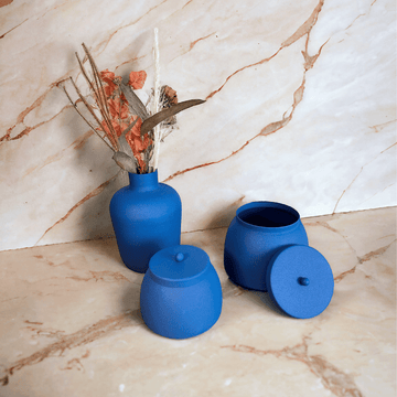 Kit Azul Elegância e Versatilidade - Potes Decorativos e Vaso Garrafa