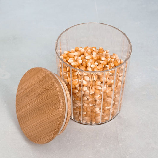 Porta Mantimento de Vidro Canelado com Tampa de Bambu 500 ml