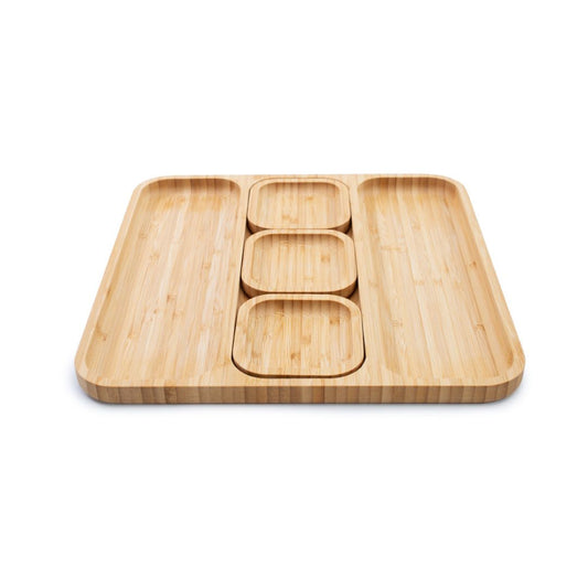 Petisqueira de Bambu 32 cm com 3 Bowls